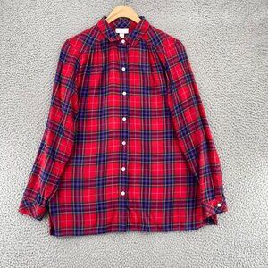 J Jill Shirt Womens Extra Small Red Plaid Button Up Long Sleeve Collared Casual